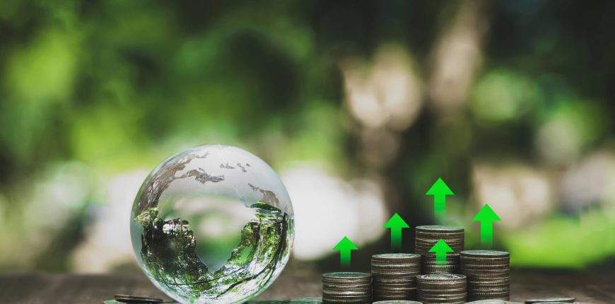 Crystal,Globe,With,Coin,And,Arrow,Pointing,Up,Investment,Concept
